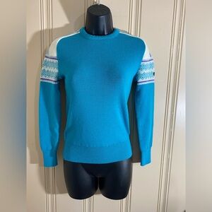 Vintage Women’s Lido Sweater Teal Snowflakes 100% Wool Size Small